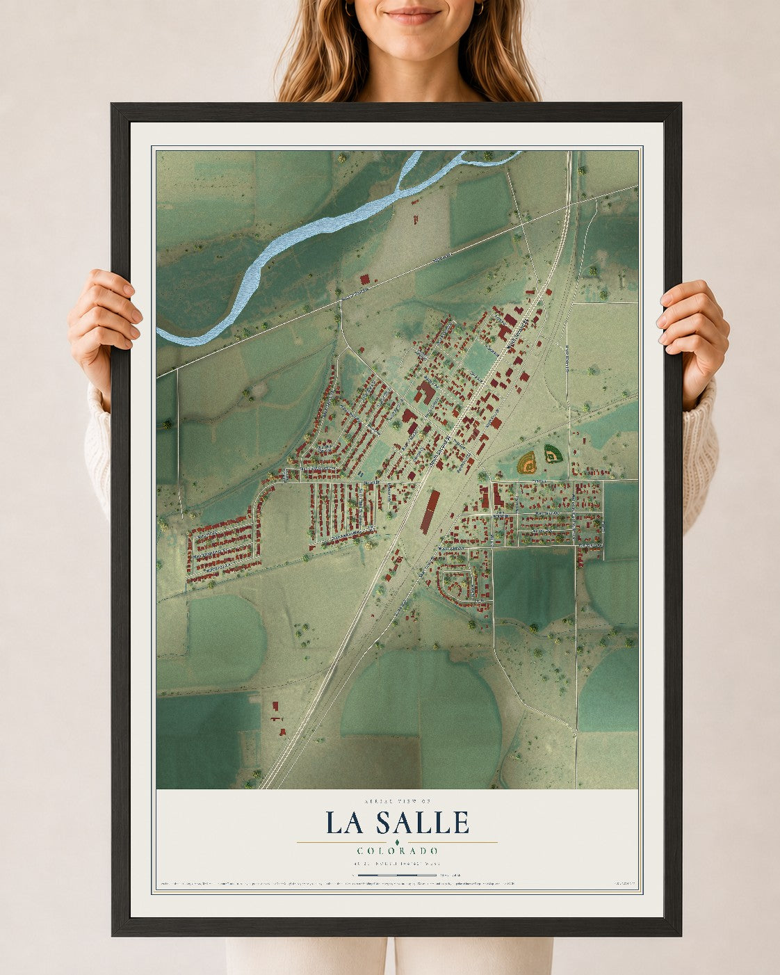 Map of La Salle, Colorado, 24 x 36 inch print in a black wood frame
