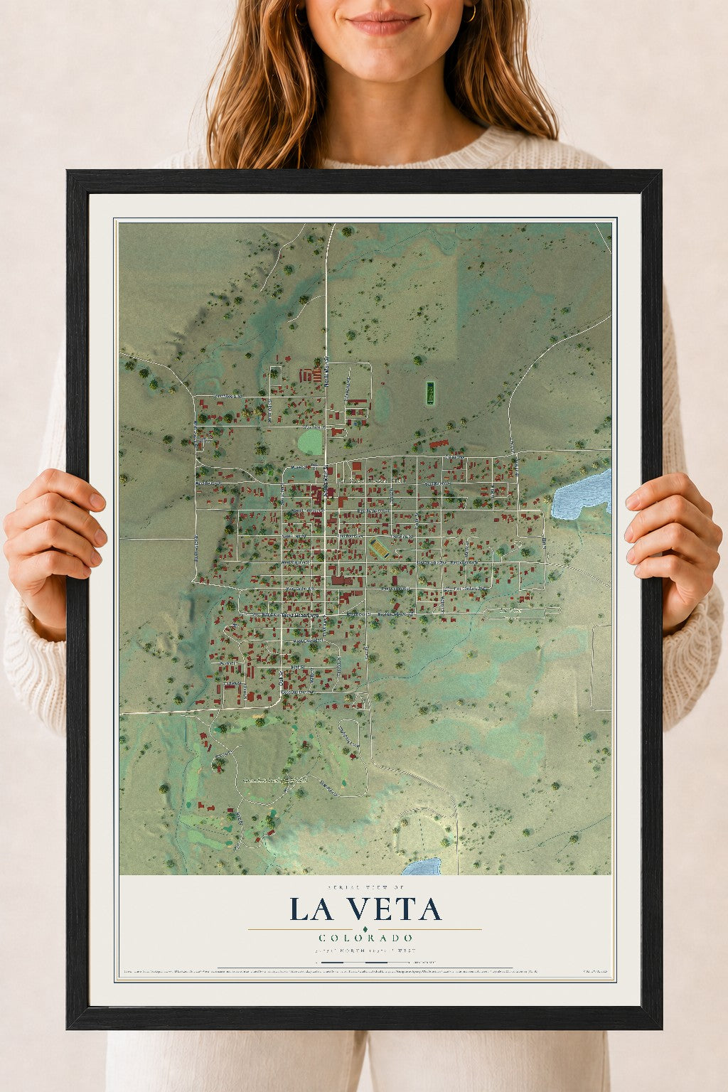 Map of La Veta, Colorado, 18 x 24 inch print in a black wood frame