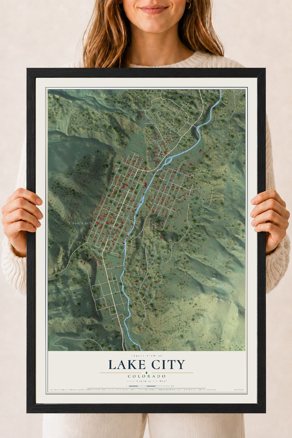 Map of Lake City, Colorado, 18 x 24 inch print in a black wood frame