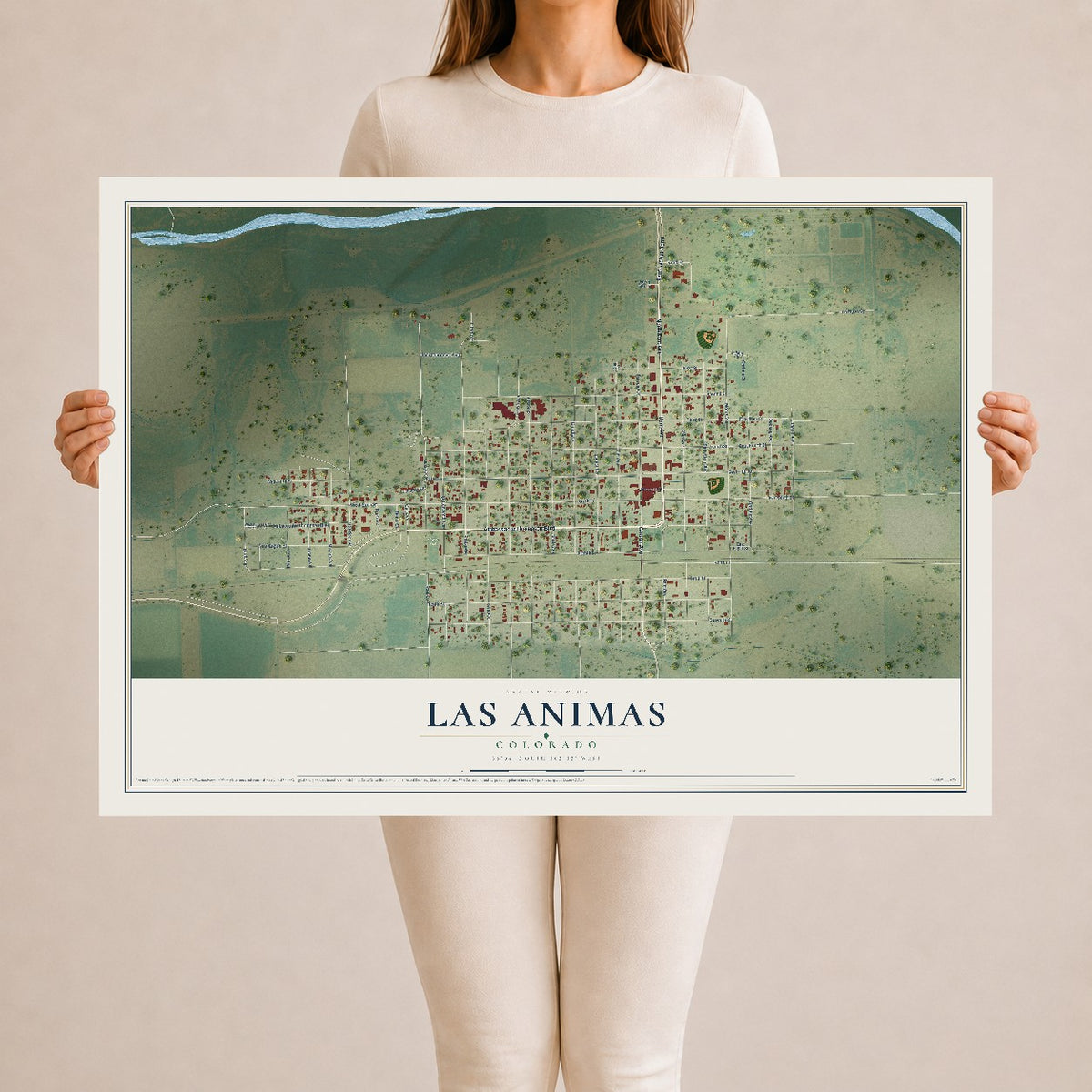 Map of Las Animas, Colorado, 24 x 36 inch unframed archival matte print