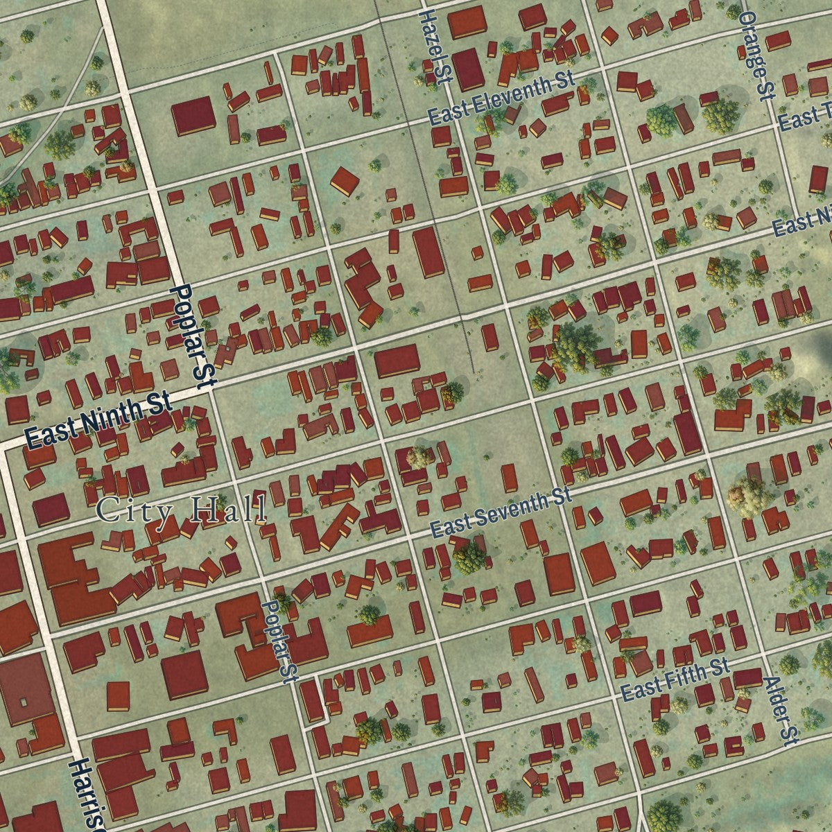 Close-up of the map of Leadville, Colorado print showing street and building detail