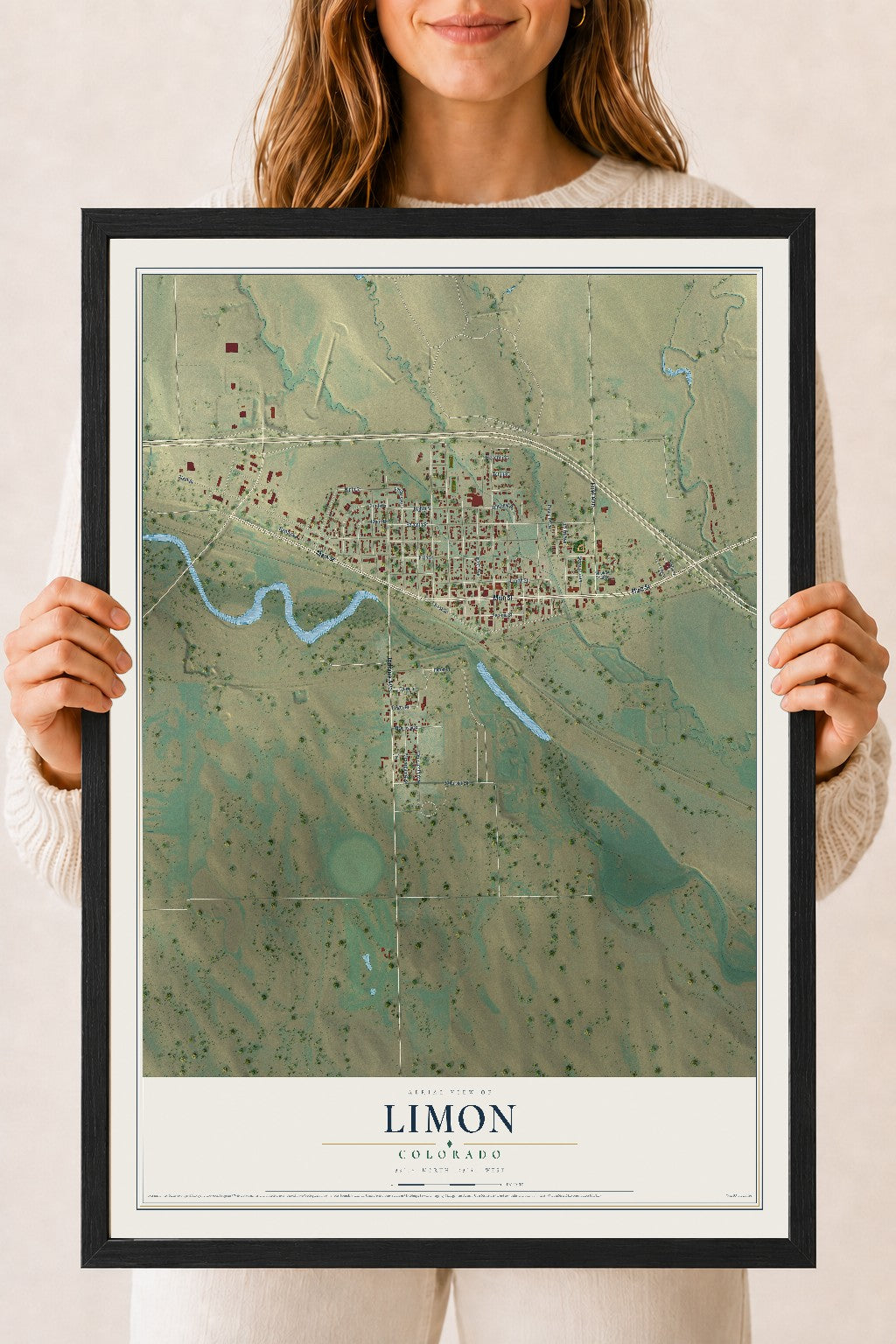 Map of Limon, Colorado, 18 x 24 inch print in a black wood frame