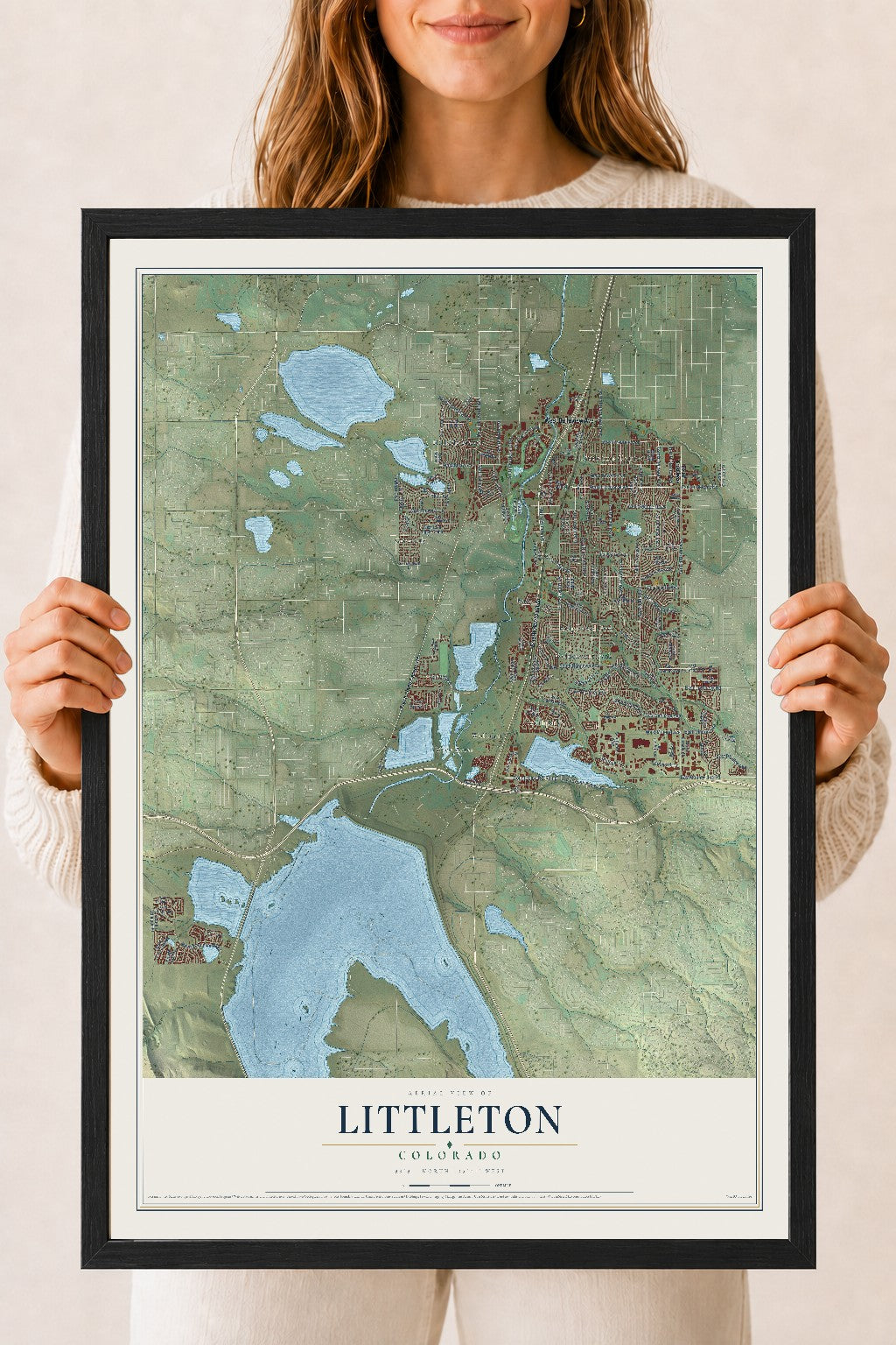 Map of Littleton, Colorado, 18 x 24 inch print in a black wood frame
