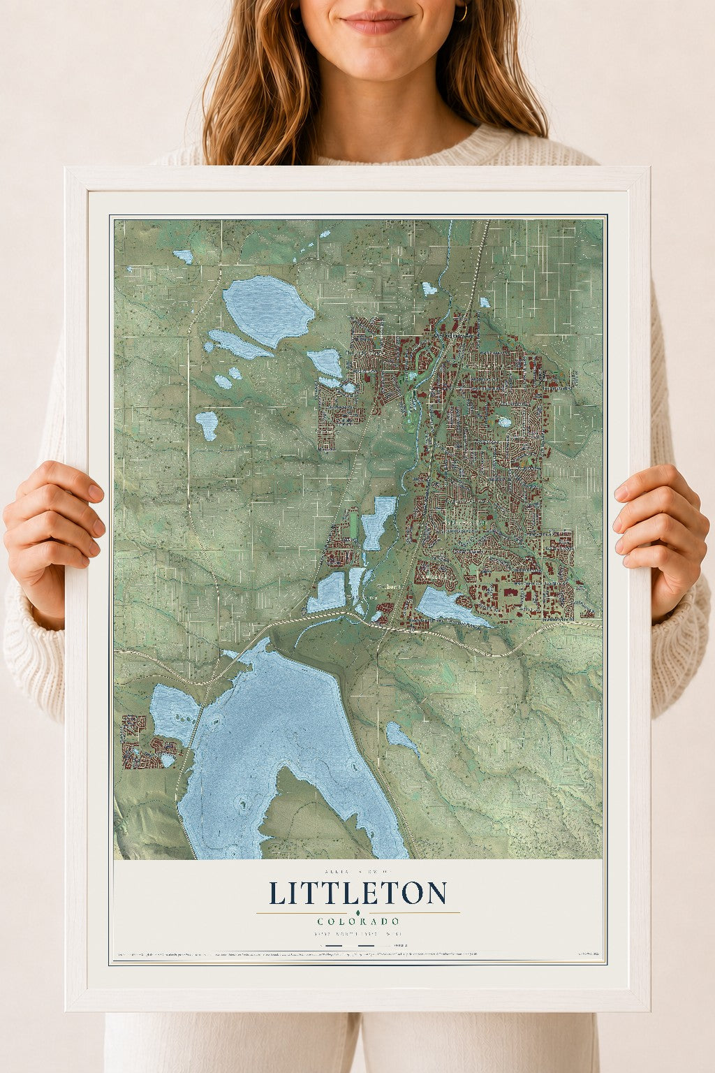 Map of Littleton, Colorado, 18 x 24 inch print in a white wood frame
