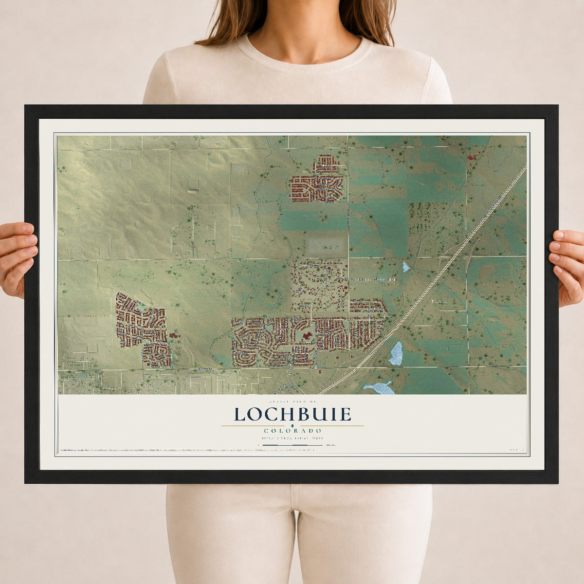 Map of Lochbuie, Colorado, 18 x 24 inch print in a black wood frame