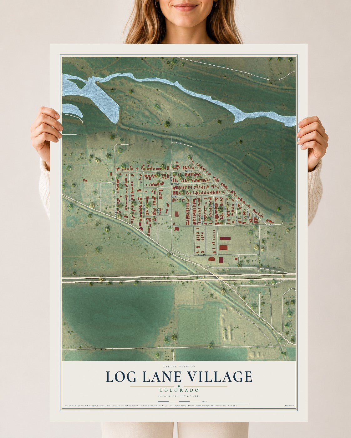 Map of Log Lane Village, Colorado, 24 x 36 inch unframed archival matte print