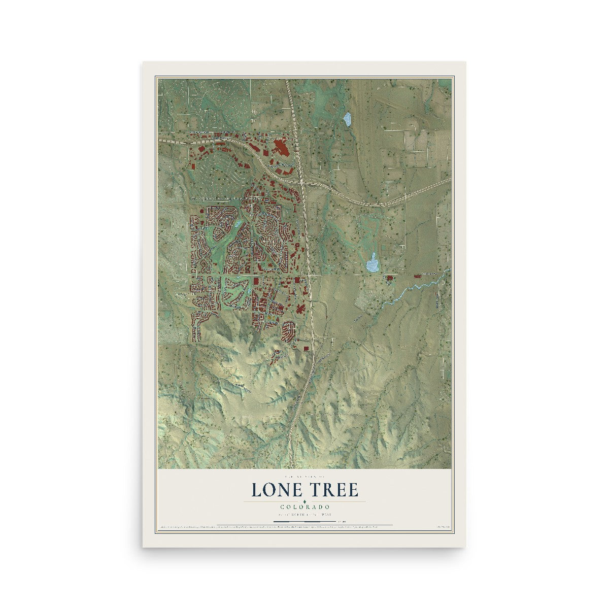 Map of Lone Tree, Colorado, 12 x 18 inch unframed archival matte print