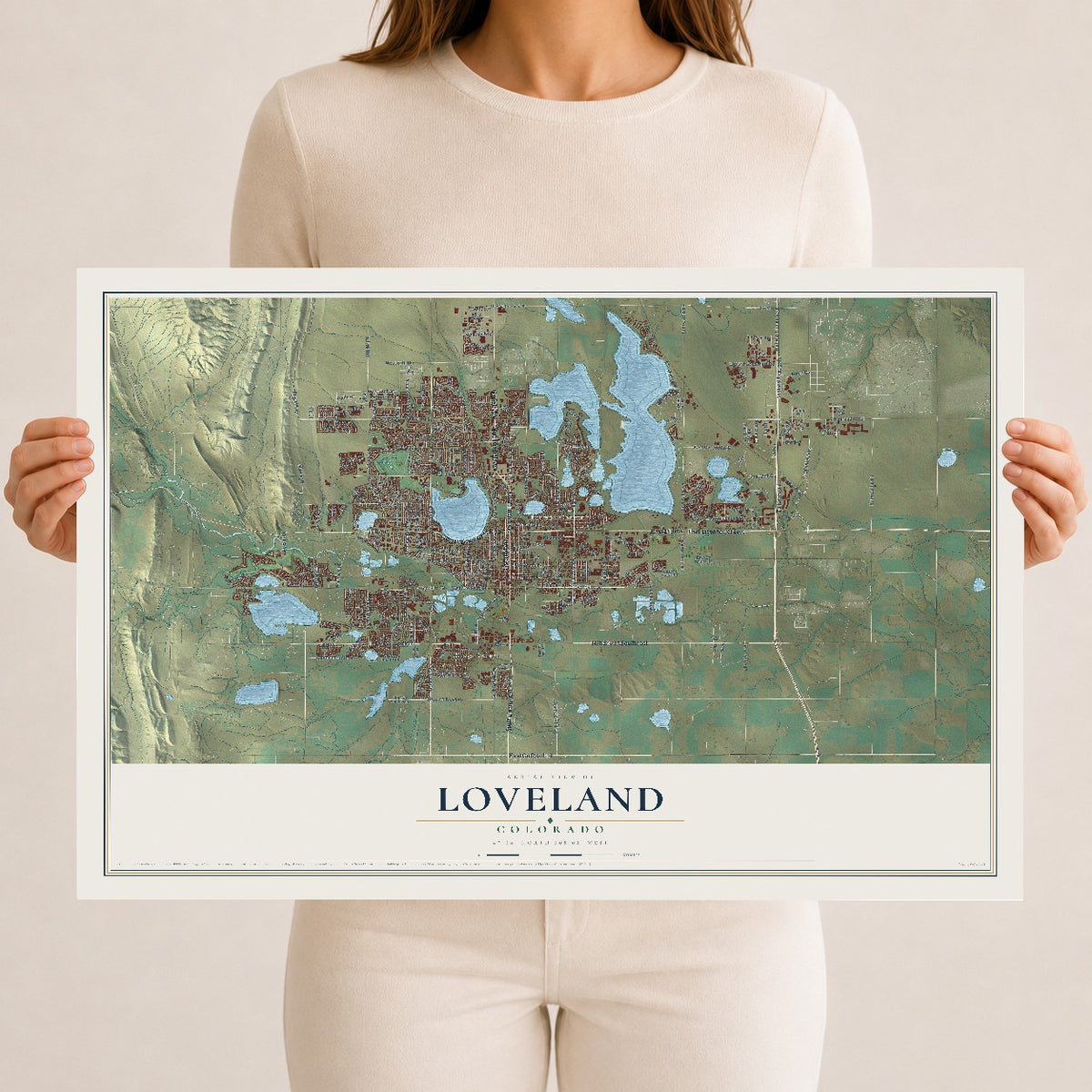 Map of Loveland, Colorado, 12 x 18 inch unframed archival matte print