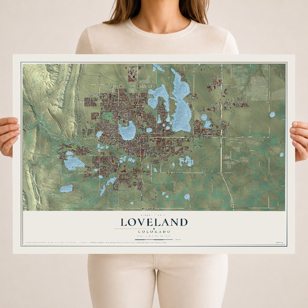 Map of Loveland, Colorado, 18 x 24 inch unframed archival matte print