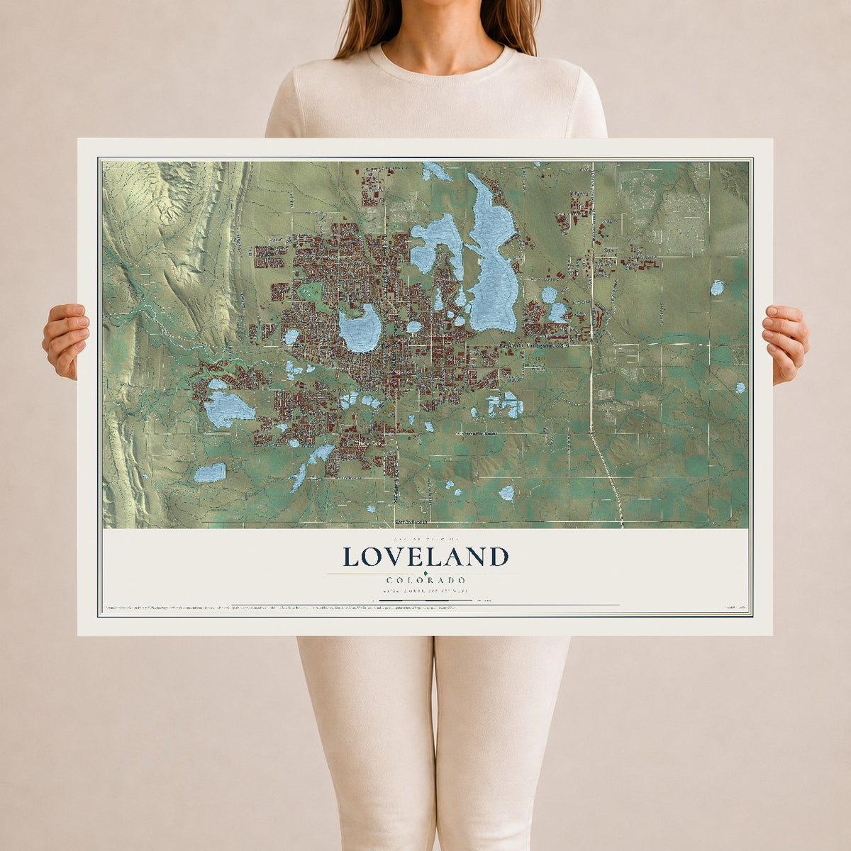 Map of Loveland, Colorado, 24 x 36 inch unframed archival matte print