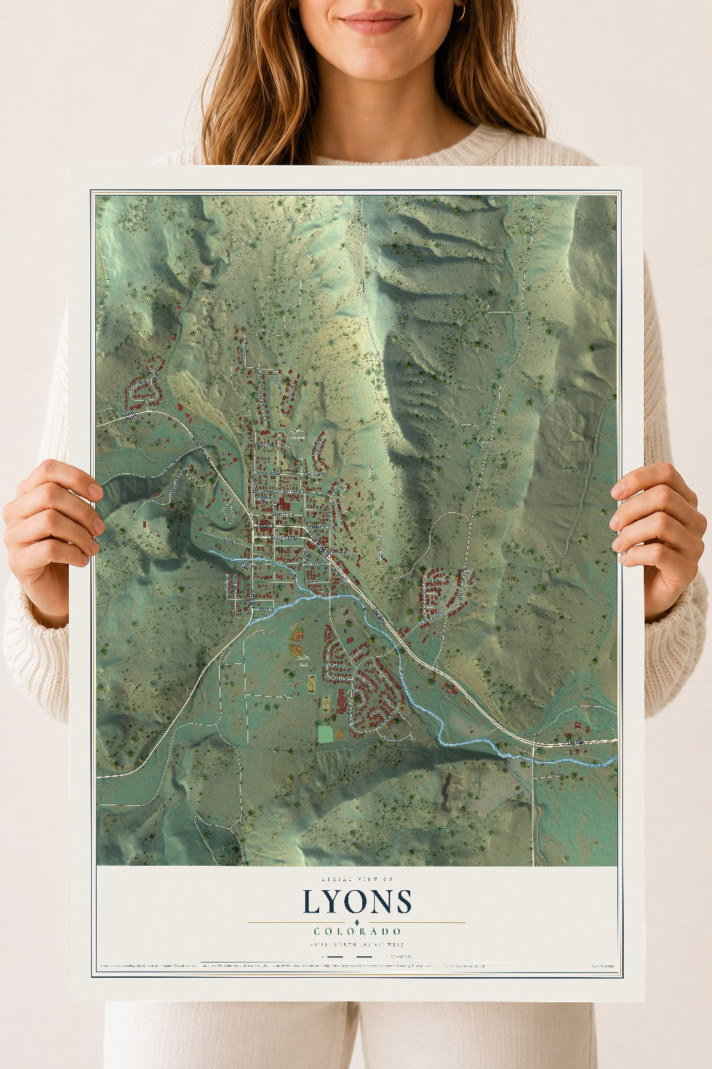 Map of Lyons, Colorado, 18 x 24 inch unframed archival matte print