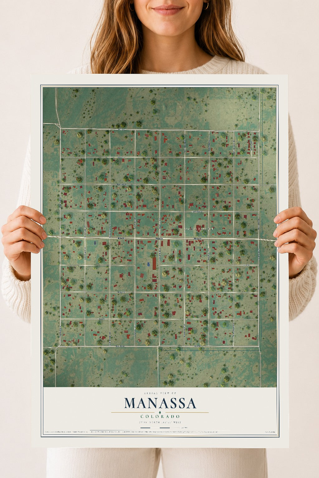 Map of Manassa, Colorado, 18 x 24 inch unframed archival matte print
