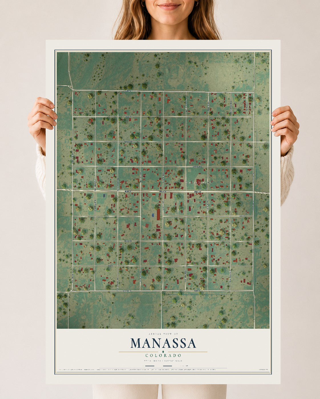 Map of Manassa, Colorado, 24 x 36 inch unframed archival matte print