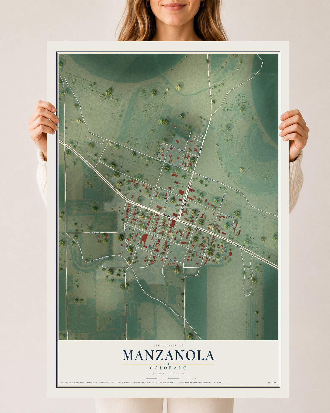 Map of Manzanola, Colorado, 24 x 36 inch unframed archival matte print
