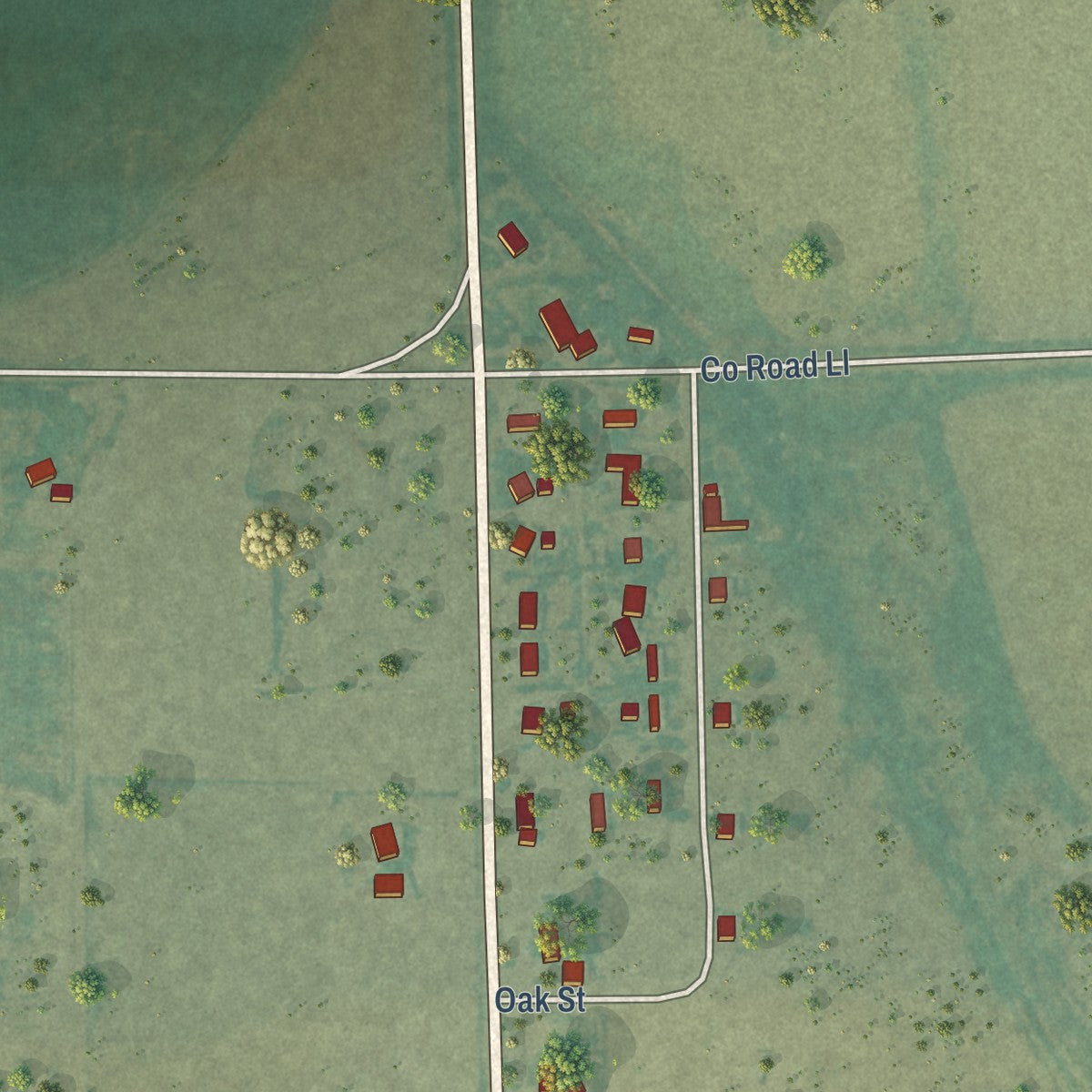 Close-up of the map of McClave, Colorado print showing street and building detail