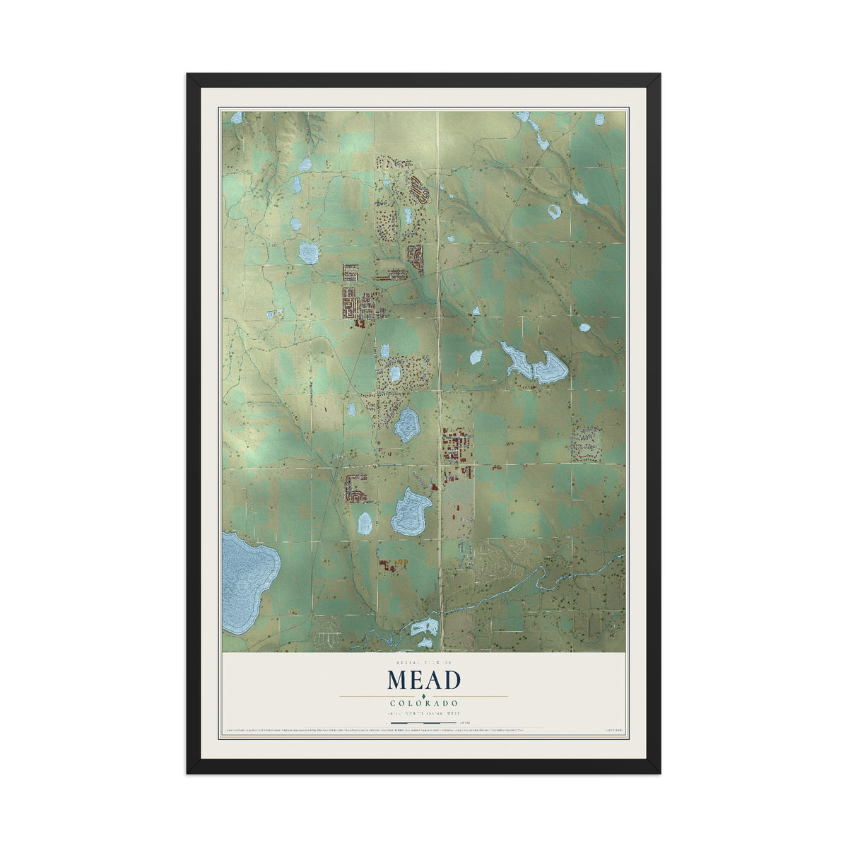 Map of Mead, Colorado, 12 x 18 inch print in a black wood frame