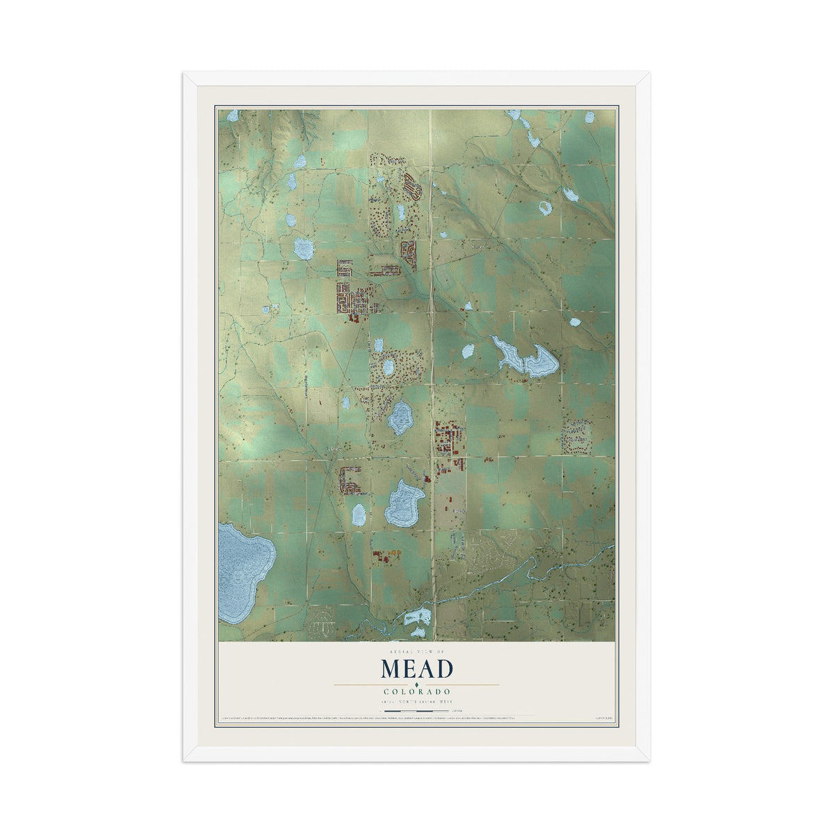 Map of Mead, Colorado, 12 x 18 inch print in a white wood frame