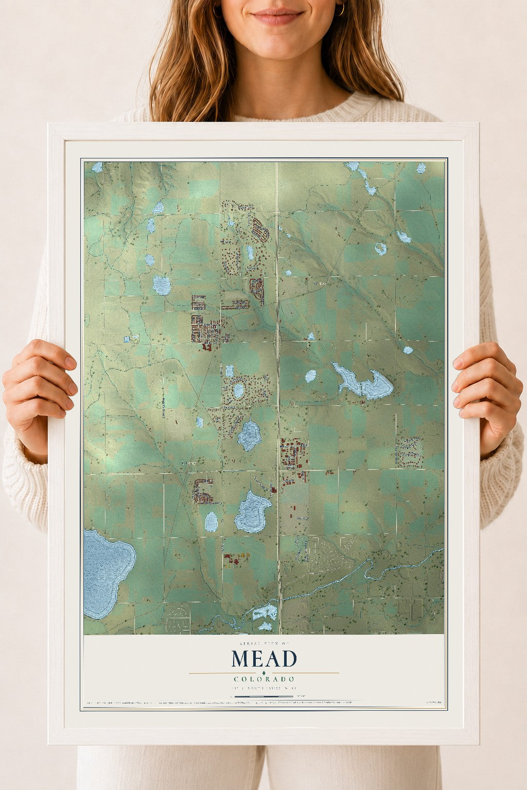 Map of Mead, Colorado, 18 x 24 inch print in a white wood frame