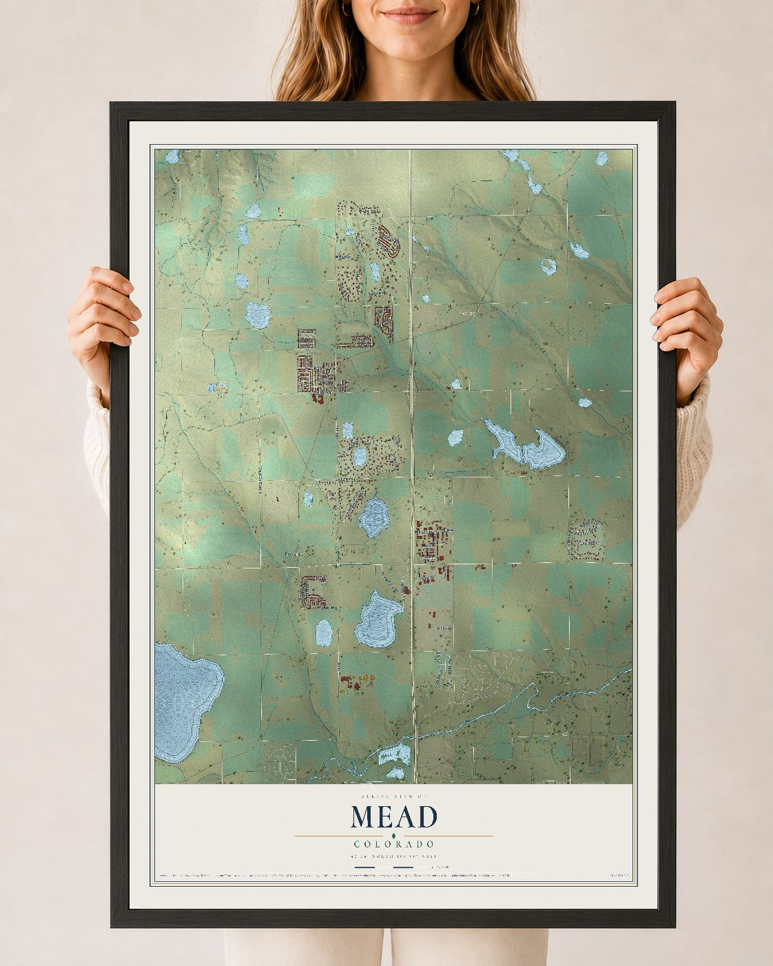 Map of Mead, Colorado, 24 x 36 inch print in a black wood frame