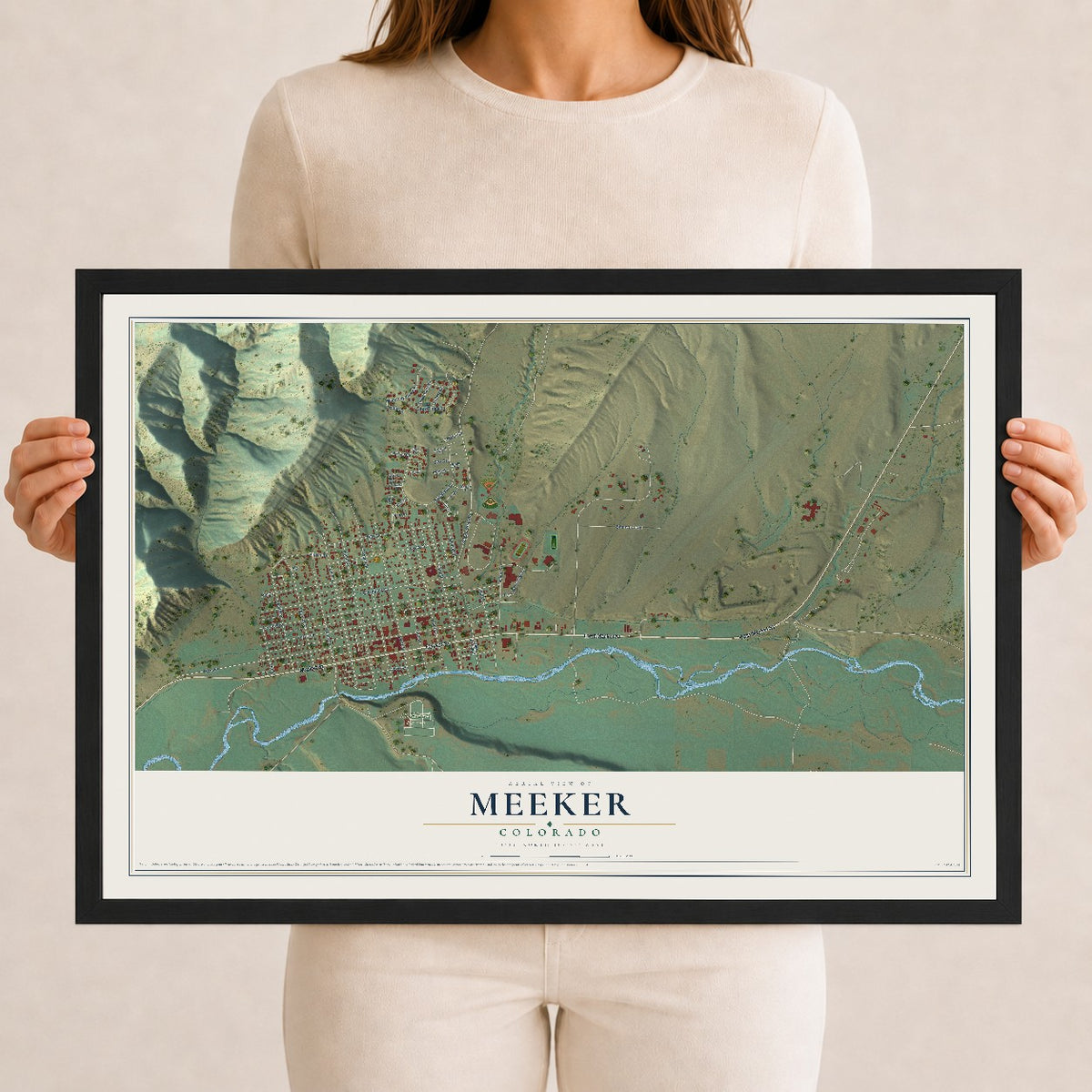 Map of Meeker, Colorado, 12 x 18 inch print in a black wood frame