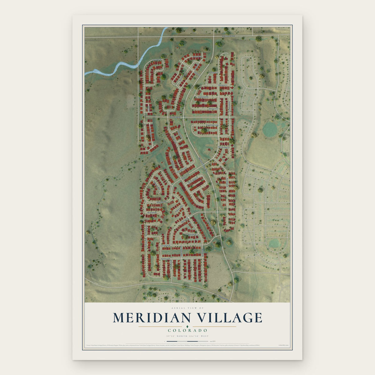 Meridian Village, Colorado map print, the full design