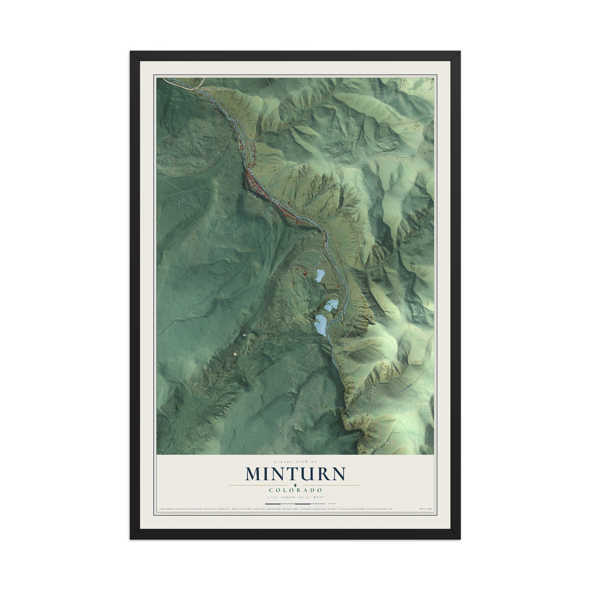 Map of Minturn, Colorado, 12 x 18 inch print in a black wood frame