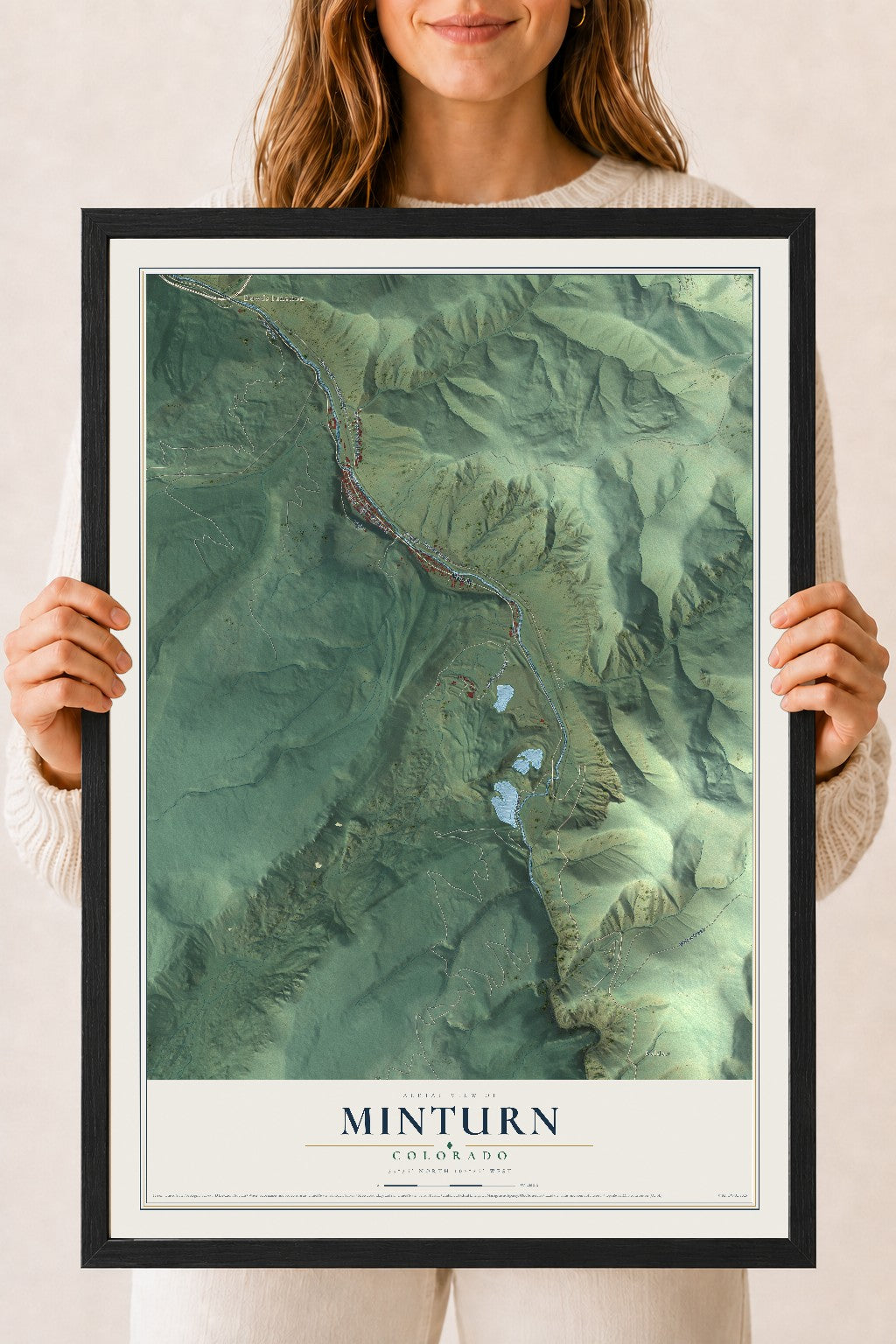 Map of Minturn, Colorado, 18 x 24 inch print in a black wood frame