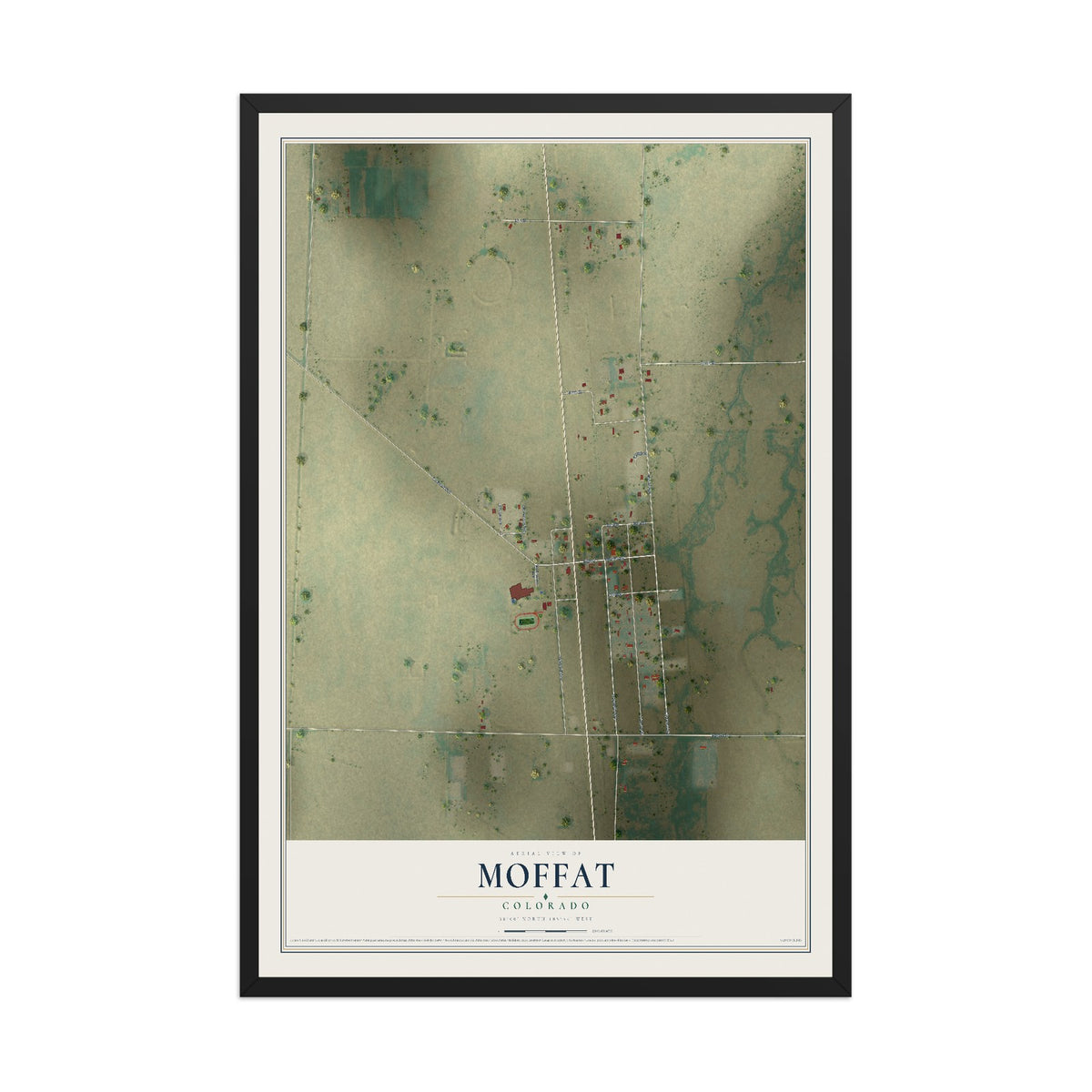 Map of Moffat, Colorado, 12 x 18 inch print in a black wood frame