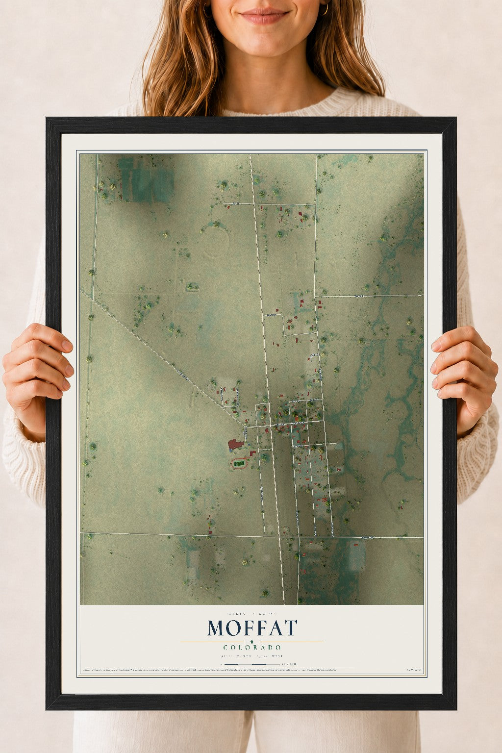 Map of Moffat, Colorado, 18 x 24 inch print in a black wood frame