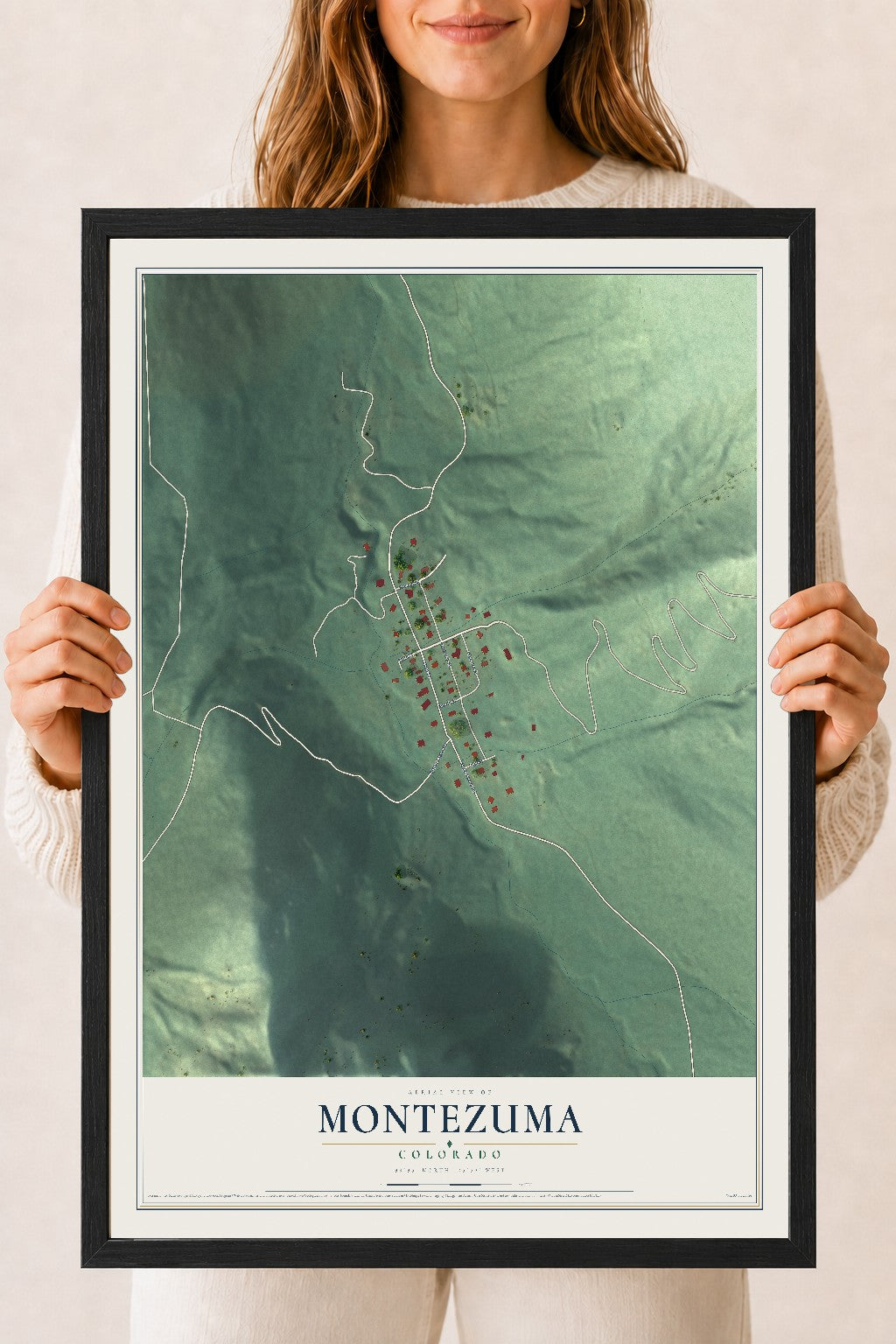 Map of Montezuma, Colorado, 18 x 24 inch print in a black wood frame