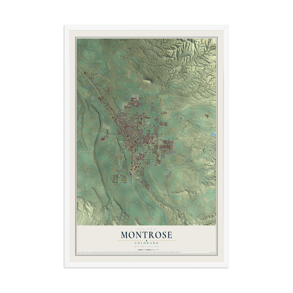 Map of Montrose, Colorado, 12 x 18 inch print in a white wood frame