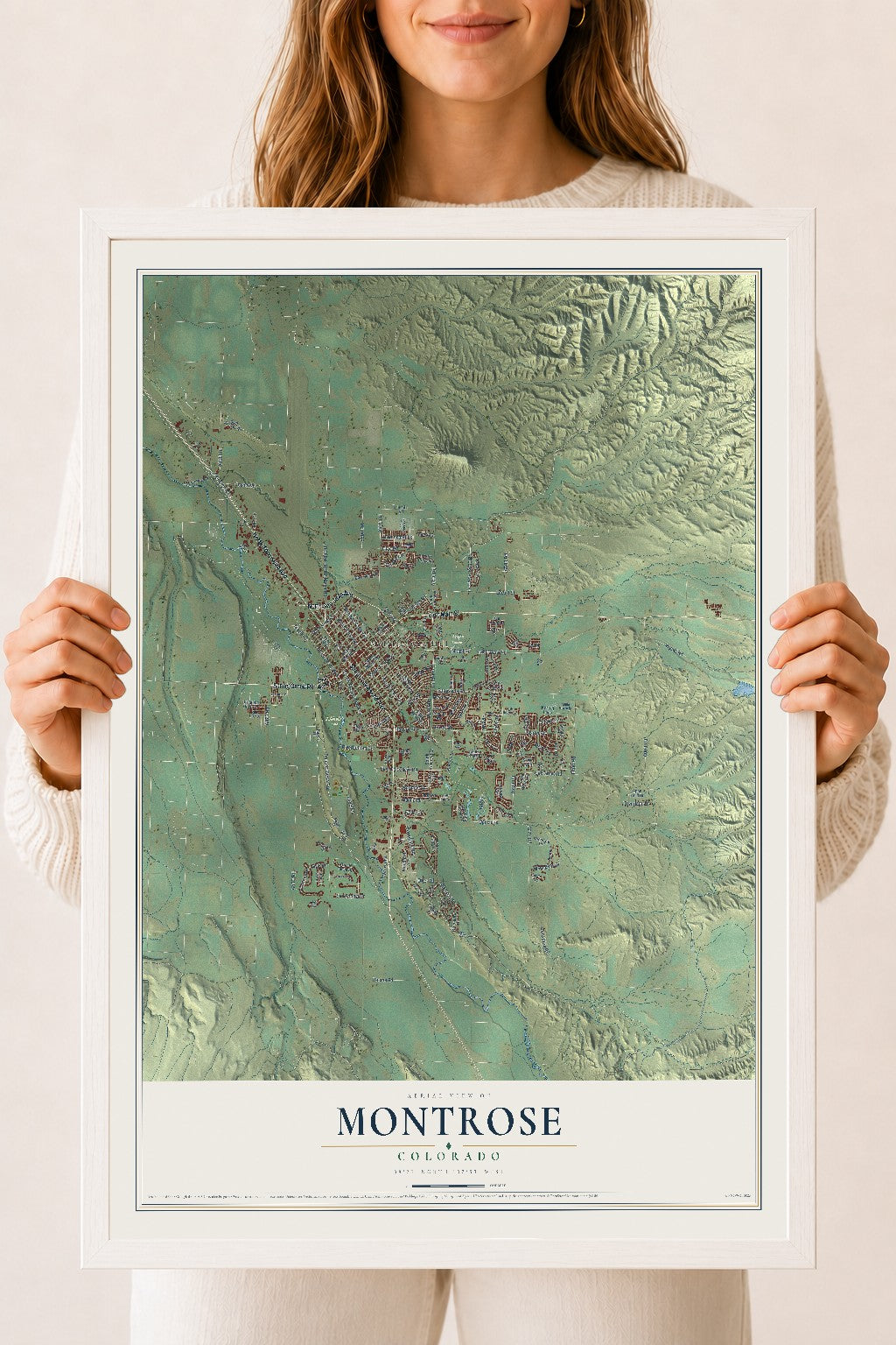 Map of Montrose, Colorado, 18 x 24 inch print in a white wood frame