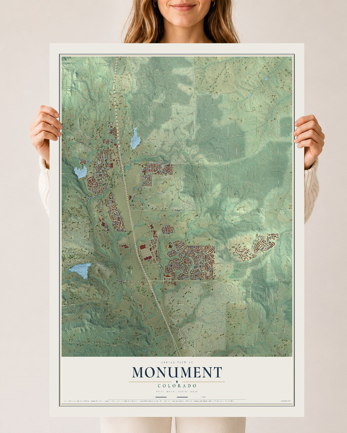 Map of Monument, Colorado, 24 x 36 inch unframed archival matte print