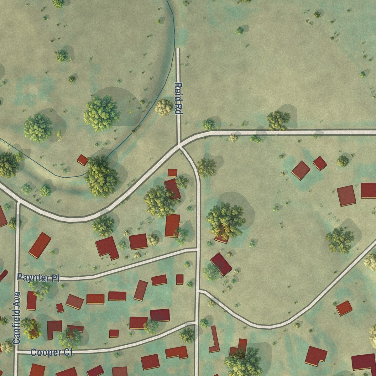 Close-up of the map of Morgan Heights, Colorado print showing street and building detail