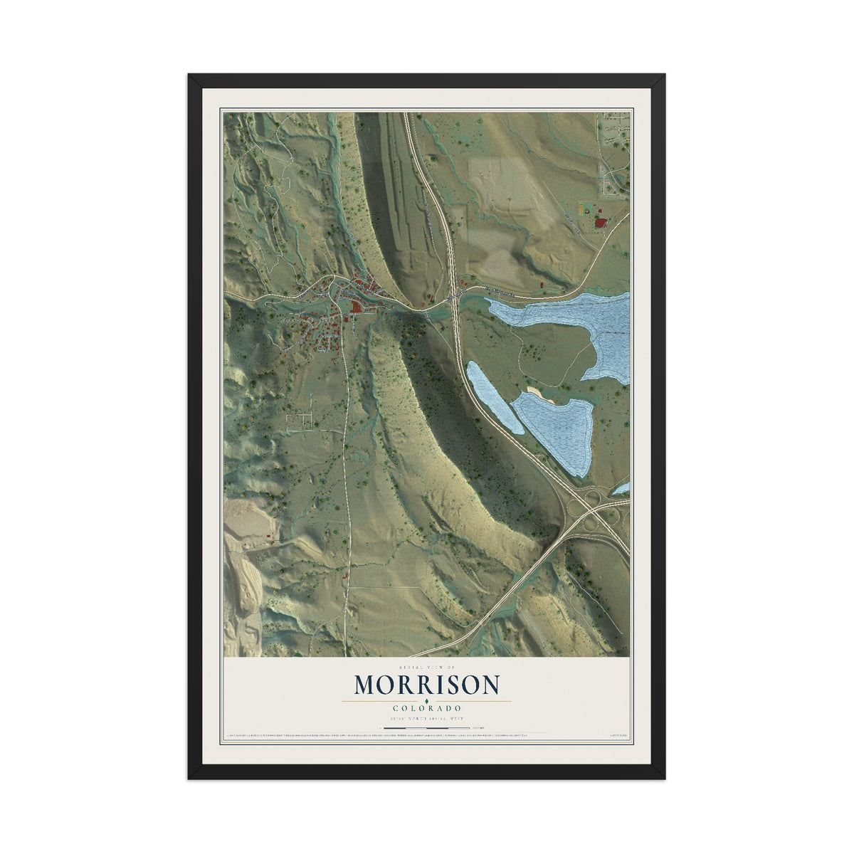 Map of Morrison, Colorado, 12 x 18 inch print in a black wood frame