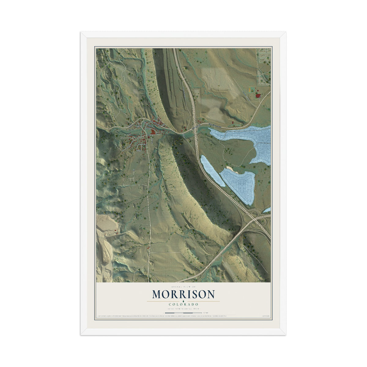 Map of Morrison, Colorado, 12 x 18 inch print in a white wood frame