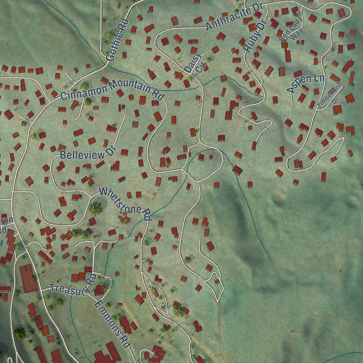 Close-up of the map of Mount Crested Butte, Colorado print showing street and building detail