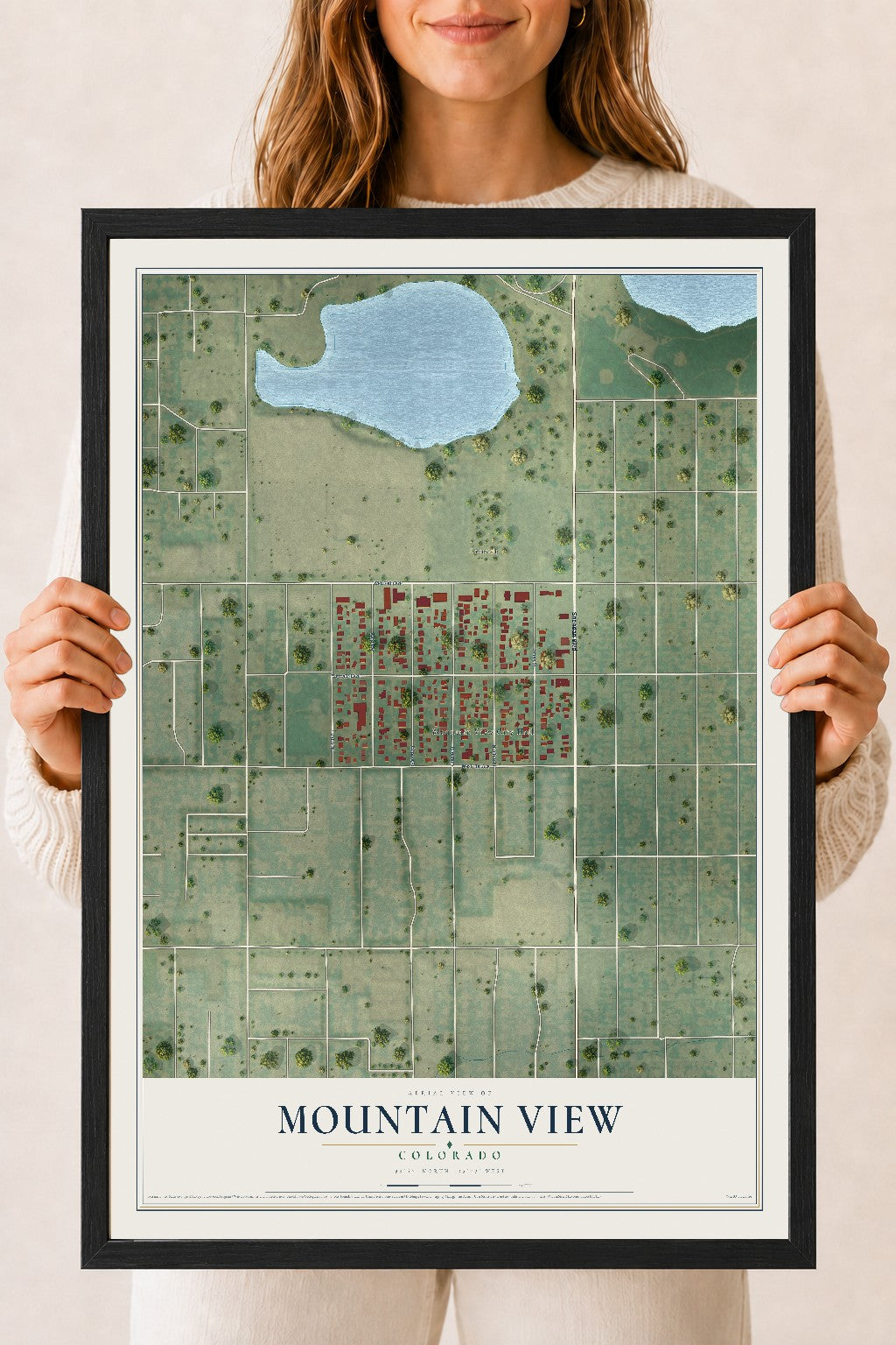 Map of Mountain View, Colorado, 18 x 24 inch print in a black wood frame