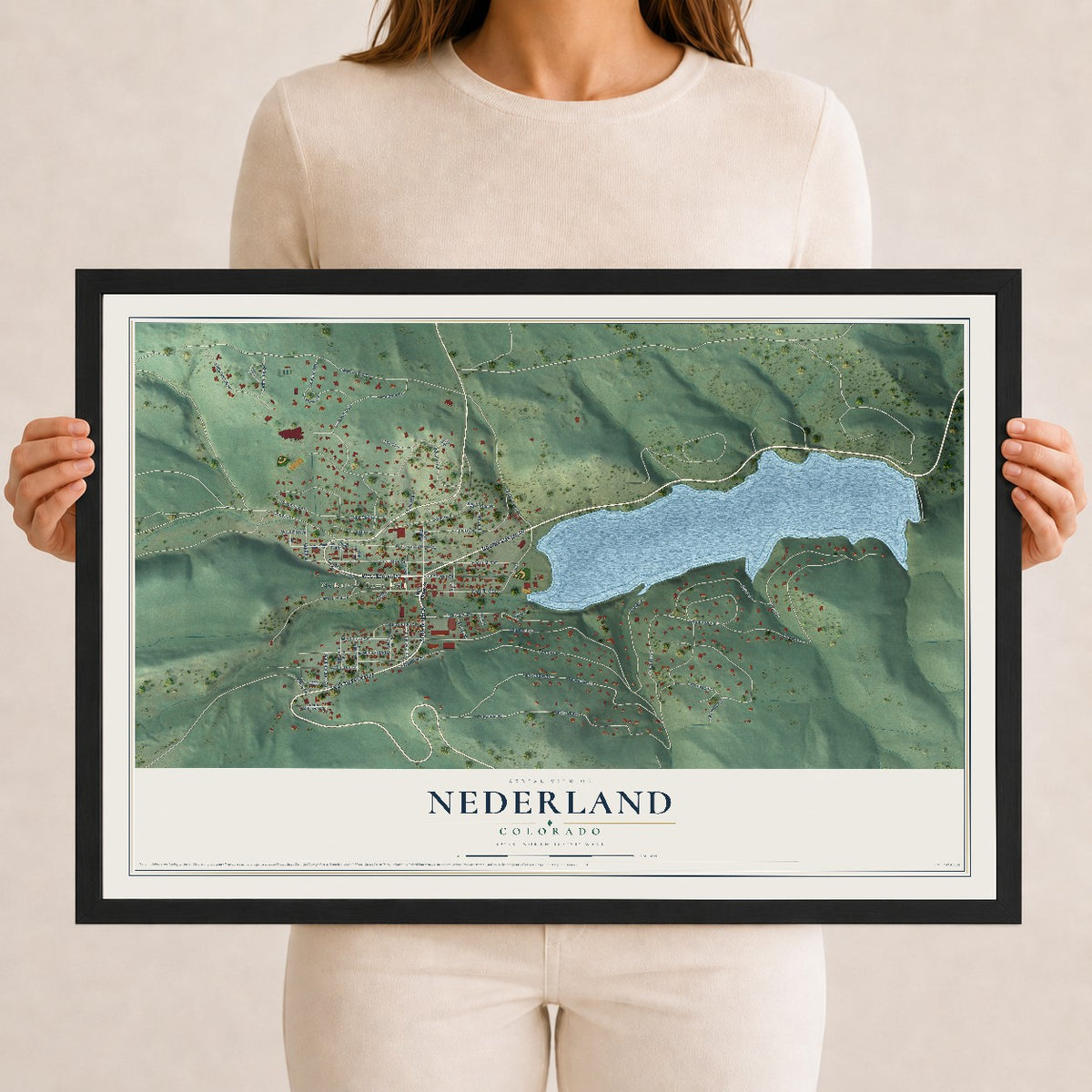 Map of Nederland, Colorado, 12 x 18 inch print in a black wood frame