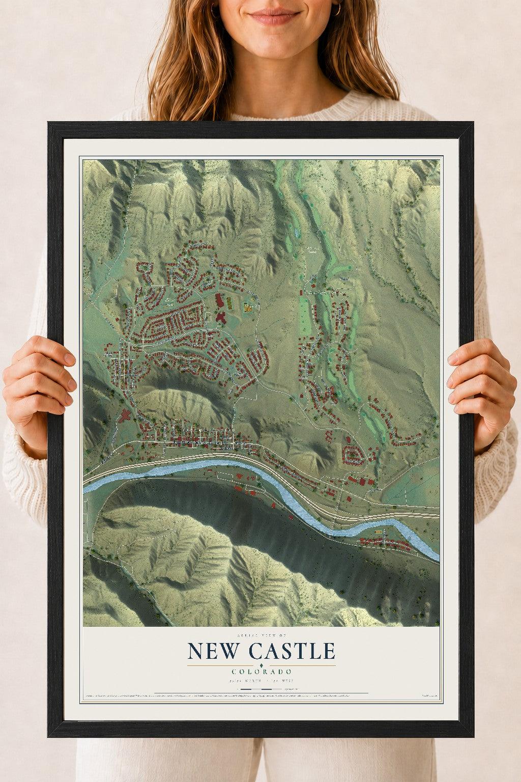 Map of New Castle, Colorado, 18 x 24 inch print in a black wood frame