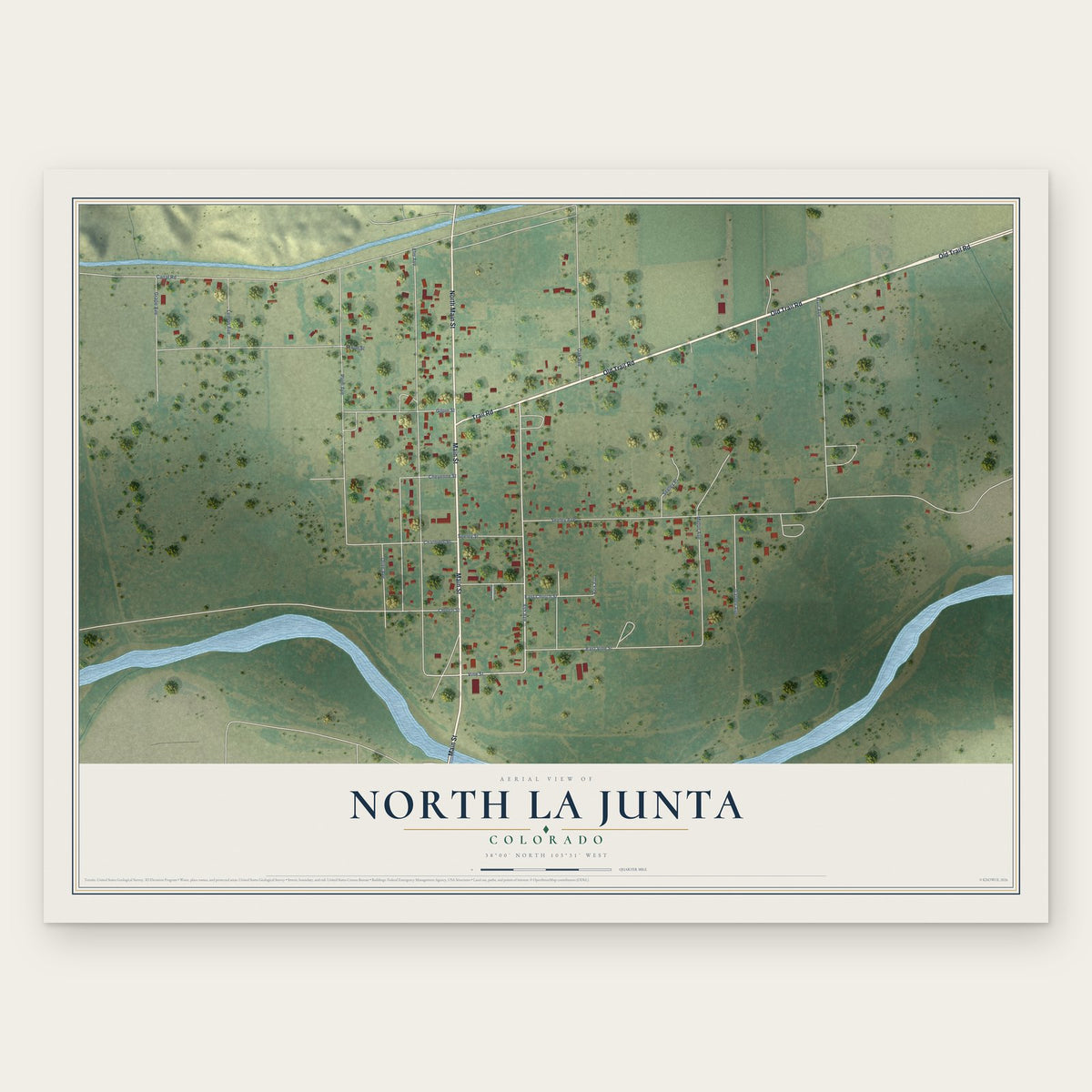 North La Junta, Colorado map print, the full design