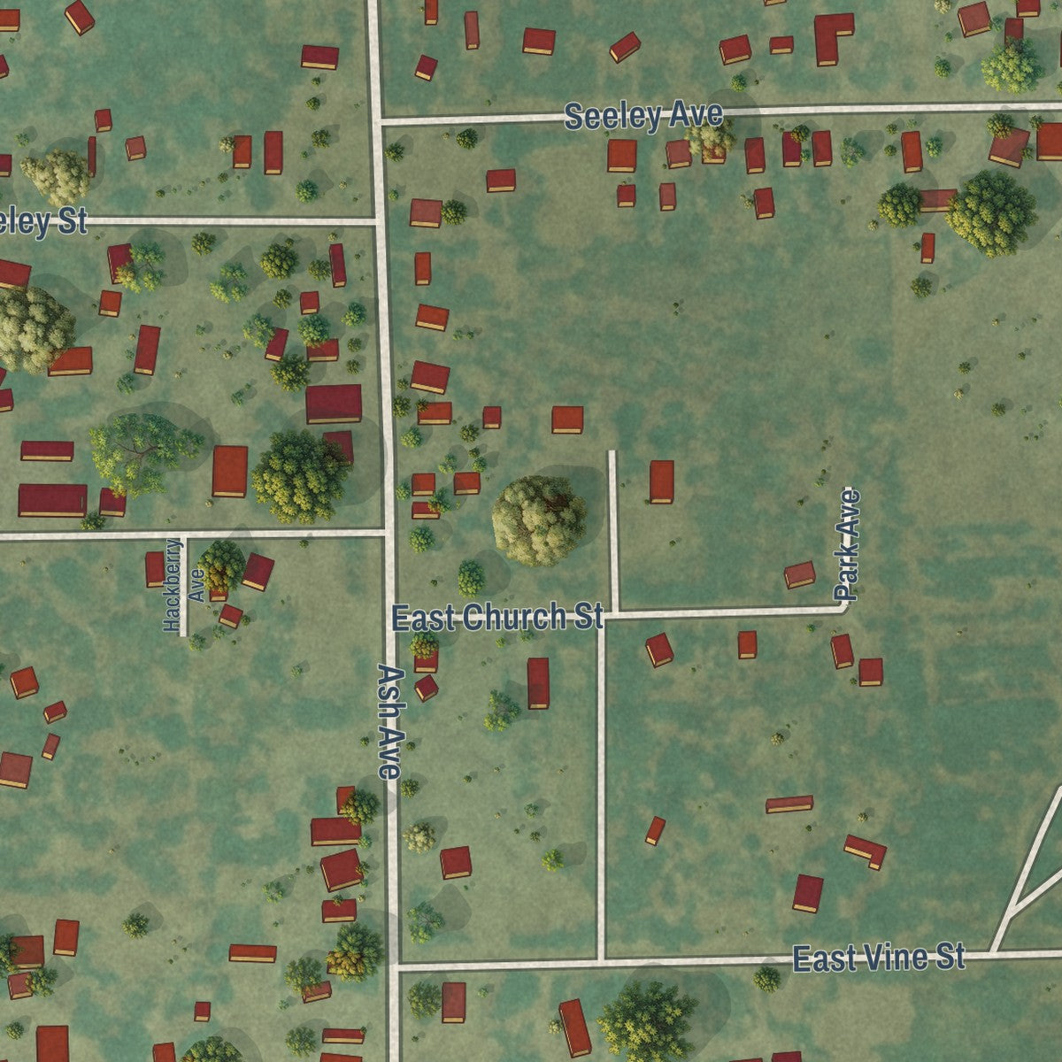 Close-up of the map of North La Junta, Colorado print showing street and building detail