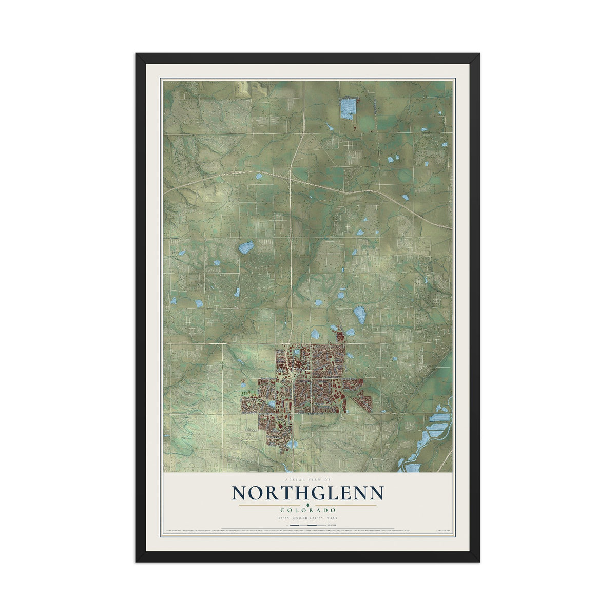 Map of Northglenn, Colorado, 12 x 18 inch print in a black wood frame