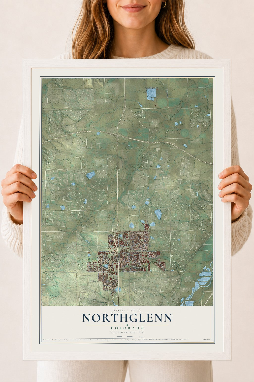 Map of Northglenn, Colorado, 18 x 24 inch print in a white wood frame