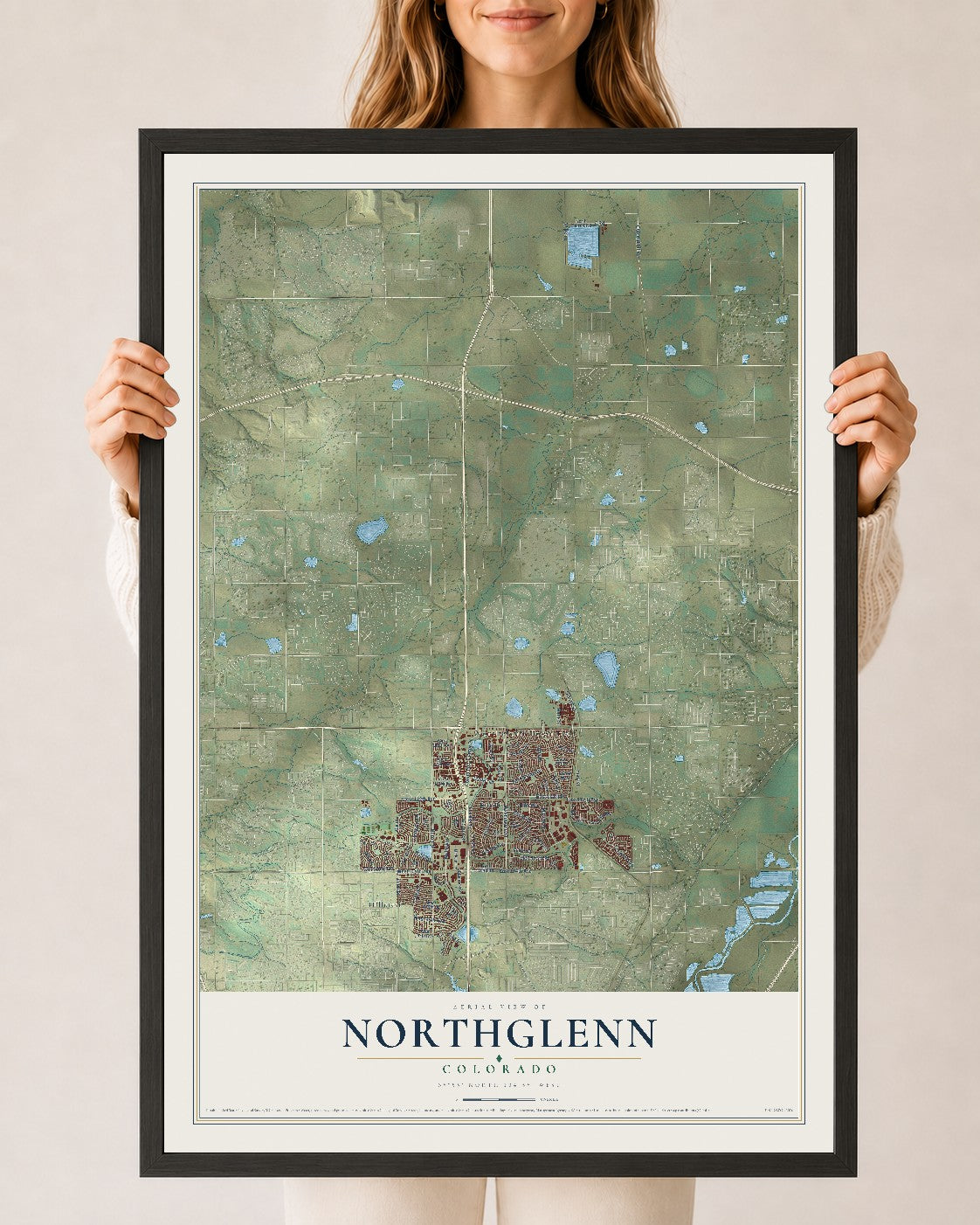 Map of Northglenn, Colorado, 24 x 36 inch print in a black wood frame
