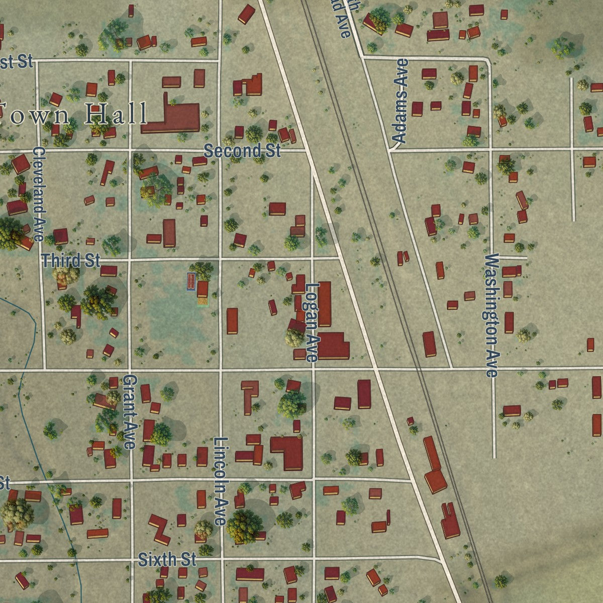Close-up of the map of Nunn, Colorado print showing street and building detail