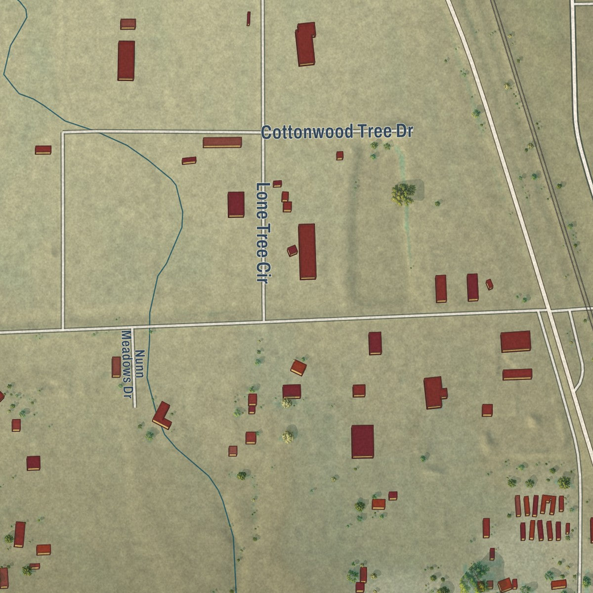 Second close-up of the map of Nunn, Colorado print showing more streets and buildings