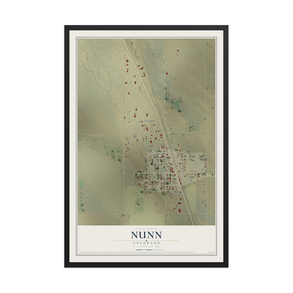 Map of Nunn, Colorado, 12 x 18 inch print in a black wood frame