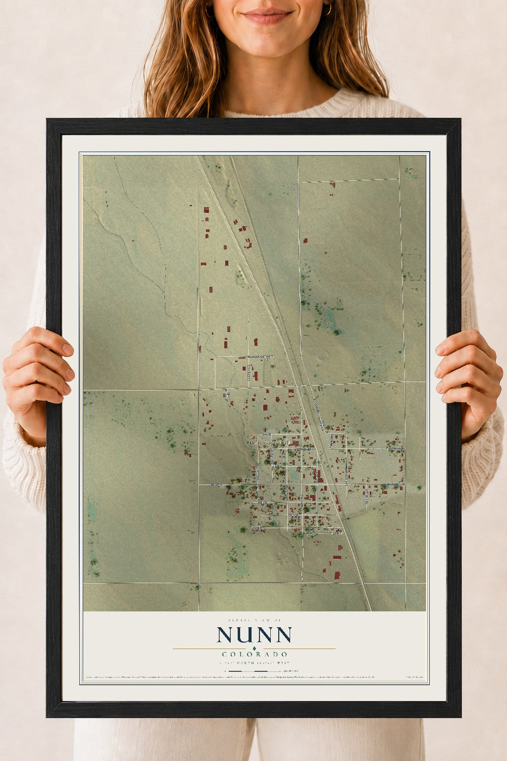 Map of Nunn, Colorado, 18 x 24 inch print in a black wood frame