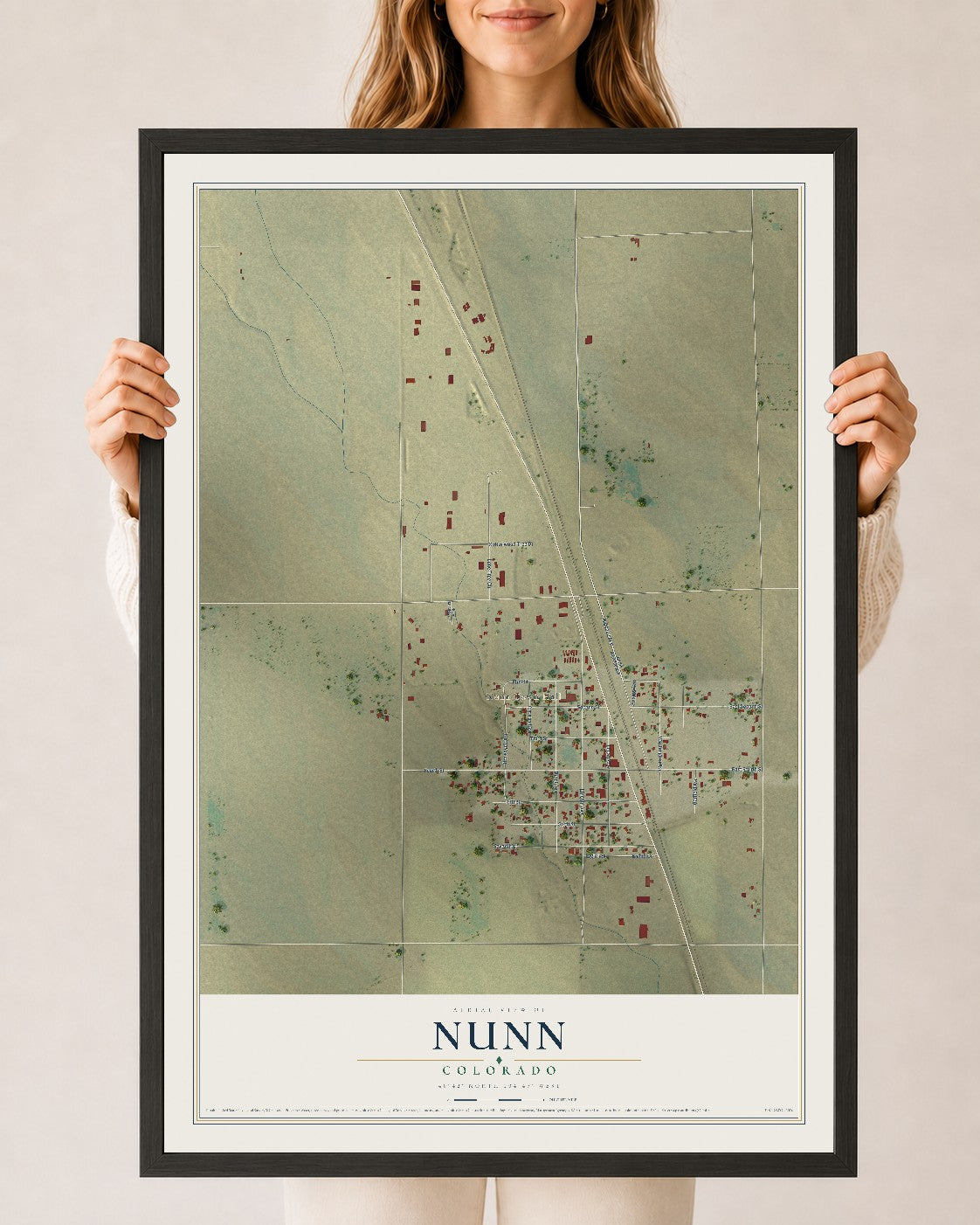 Map of Nunn, Colorado, 24 x 36 inch print in a black wood frame